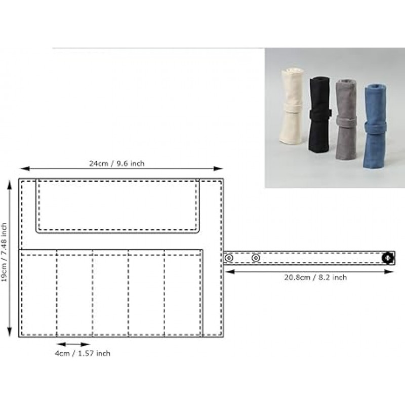 Enyuwlcm 캔버스 편지지 핸드메이드 롤업 연필 케이스 여행용 만년필 주최자 가방 연필 랩 1 블랙 789456BD10