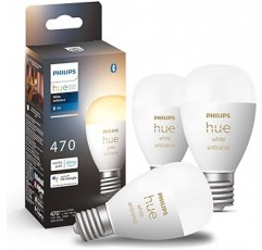 Philips Hue E17 스마트 전구, LED 전구, 주광색, Alexa 호환 가능, 밝기 조절 가능, Echo Google Home Siri, 화이트 그라데이션, Bluetooth + Zigbee, 3개 팩