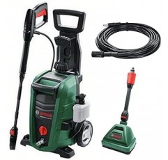 BOSCH(UA125J3) 고압 파워 세척기 세트(브러시가 있는 19.7ft(6m) 연장 고압 호스) 1500W 최대 허용 압력 12MPa 강력한 청소, 소형 보관, (26.6ft(8m) 고압, 9.8ft(3m) 물 호스 포함 바퀴)