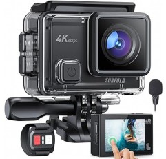 Surfola SF430 액션 카메라, 4K60fps, 20MP 해상도, EIS 6 이미지 안정화, 터치 패널 유형, 8x 디지털 줌, 외부 마이크, 원격 제어, WiFi, 이미지 안정화, 134.2피트(40m), Sony CMOS 센서, 2 1350mAh 배터리, 수중 카메라, 170도 광각, 웨어러블 카메라, 광각, 다양한 액세서리