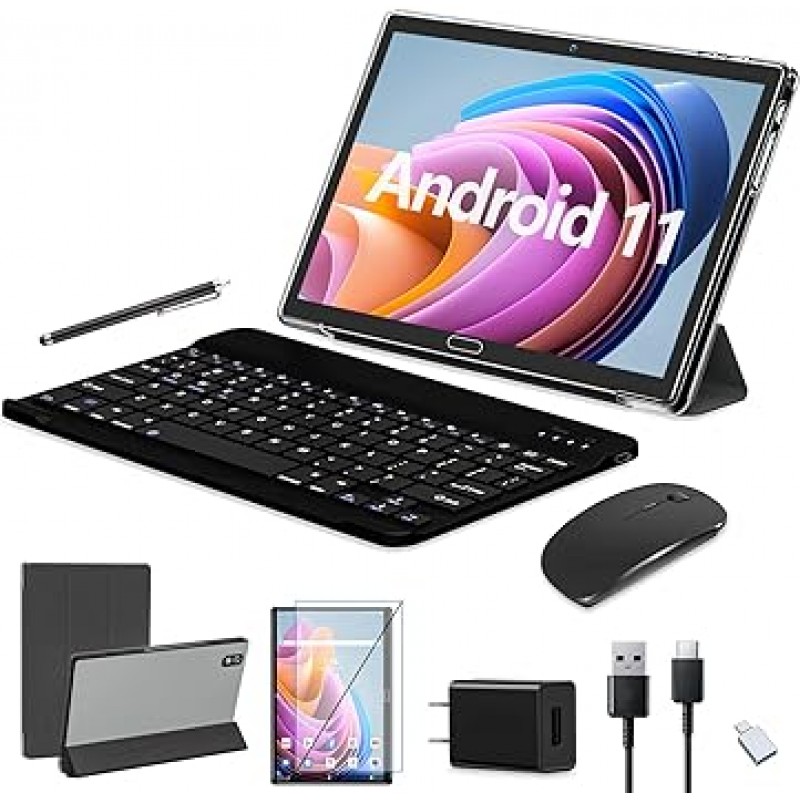 2023 New 2-in-1 태블릿 PC, 8코어 CPU 및 WIFI 모델 및 Android 11.0 태블릿, 4GB RAM+64GB 확장 가능, 13MP 후면 카메라 + 5MP 전면 카메라, 10.1