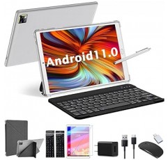 2023 New 2-in-1 태블릿, 10인치 5G+2.4G WIFI 태블릿, Android 11.0 태블릿, 4GB RAM+64GB ROM+512GB 확장 스토리지, 4코어 CPU, 1280*800 IPS HD 디스플레이, Type-C 충전, Bluetooth 5.0, 13MP+5MP 듀얼 카메라 케이스, 키보드, 마우스 어린이를 위한 선물 태블릿 PC, 온라인 클래스 GMS 일본어 사용 설명서(영어는 보장되지 않음), 흰색