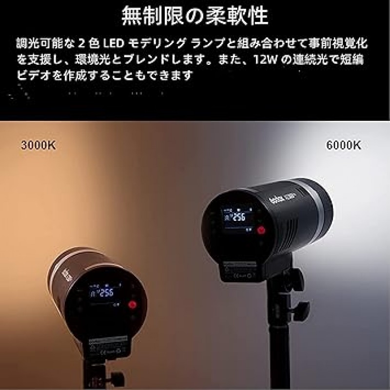 Godox AD300 Pro 300W 플래시 스트로브, 1/8000s, 고속 동기화, 0.01 - 1.5s, 재활용 시간, 320 풀 파워 플래시, 2,600mAh 충전식 배터리, 일본어 사용 설명서(영어는 보장되지 않음)