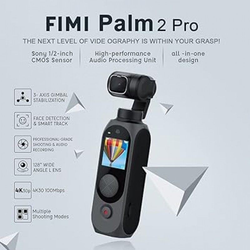 Fimi Palm 2 Pro 짐벌 카메라 4K/30fps 캠코더 128° 초광각 Wi-Fi 연결, 런타임 연장으로 짧은 Vlog/비디오를 위해 어두운 장소 개선