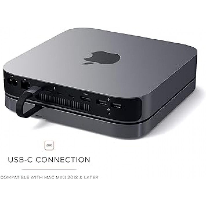 Satechi USB-C 알루미늄 스탠드 및 허브(스페이스 그레이)(2018/2020 Mac Mini와 호환 가능), USB-C 데이터 포트, 마이크로/SD 카드 리더기, USB 3.0, 헤드폰 잭