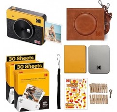 Kodak KODAK Mini Shot 3 Retro 4PASS 2-in-1 인스턴트 카메라 및 포토 프린터(3.0 x 3.0cm)) + 68 선물 번들, 노란색