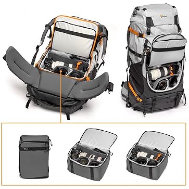 Lowepro LP37436-PWW 카메라 백팩, 포토 스포츠, PRO 70L, AW III(S-M), 탈착식 카메라 박스, ActiveLift 하니스 시스템, 조절 가능한 등 길이, 스트랩 액세서리 키트, 전천후 커버 포함, 호환 크기: 높이 61.0 - 67.0인치(155 - 170cm), 지속 가능한 소재, 메인 수납 공간 18.7gal(47.2L)