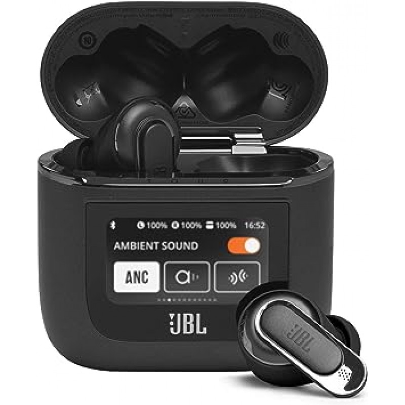 JBL TOUR PRO 2 완전 무선 이어폰, 하이브리드, 노이즈 캔슬링, 멀티포인트, IPX5, 블루투스 호환, 무선 충전, 스마트 터치 디스플레이, 블랙, JBLTOURPRO2BLK 스몰