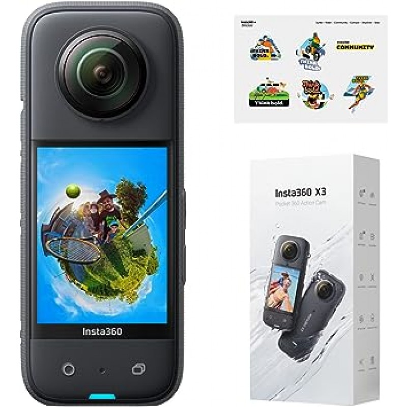 Insta360 X3 공식 스티커 컬렉션, 360도 카메라, 액션 카메라, 새로운 1/2인치 48MP 센서, IPX8 방수, 5.7K 360° 비디오, 72MP, 360° 사진, 이미지 안정화, Active HDR, 4K 1인칭 뷰, 60fps 셀카 , 360° 수평 유지, AI 편집, 손쉬운 조작, 빠른 전송, 음성 제어 2.0, 인기 액션캠 360도 라이브 배포 브이로그 촬영 [인스타그램 360공식]