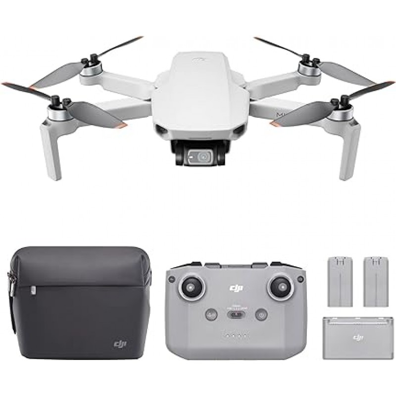 DJI Mini 2 플라이 모어 콤보(리모트 ID 포함) 접이식 초경량 드론 원격 제어 3축 짐벌, 4K 카메라, 12MP, 비행 시간 18분, 추가 배터리 2개, OcuSync 2.0으로 6km HD 비디오 전송, 초보자용 드론, 회색