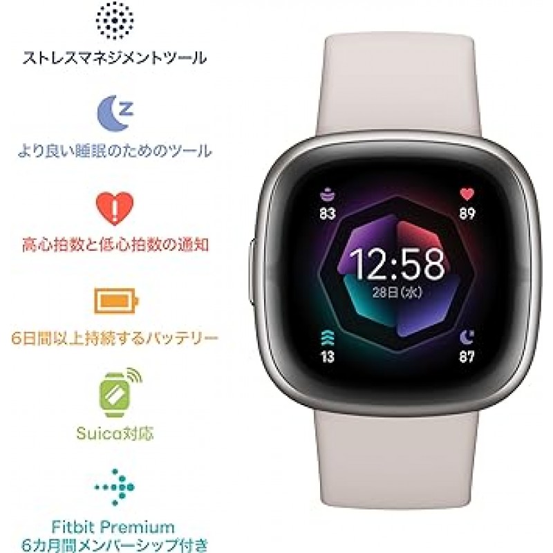 [Suica 대응] Fitbit Sense 2 스마트 워치, Lunar White FB521SRWT-FRCJK [6일 배터리 수명 / Alexa / GPS 탑재] [일본 정품] Lunar White