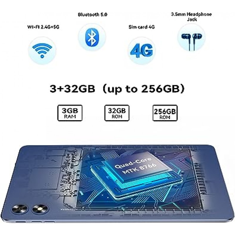 UMIDIGI G3 탭 Android 13 태블릿, 2023 새 모델, 3GB RAM + 32GB ROM(마이크로 확장 최대 256GB), 10인치, SIM 프리, Android 태블릿, 해상도, 1280 x 800, 6,000mAh 배터리, GMS 인증 + GPS, 일본어 사용 설명서 포함(영어는 보장되지 않음), 녹색