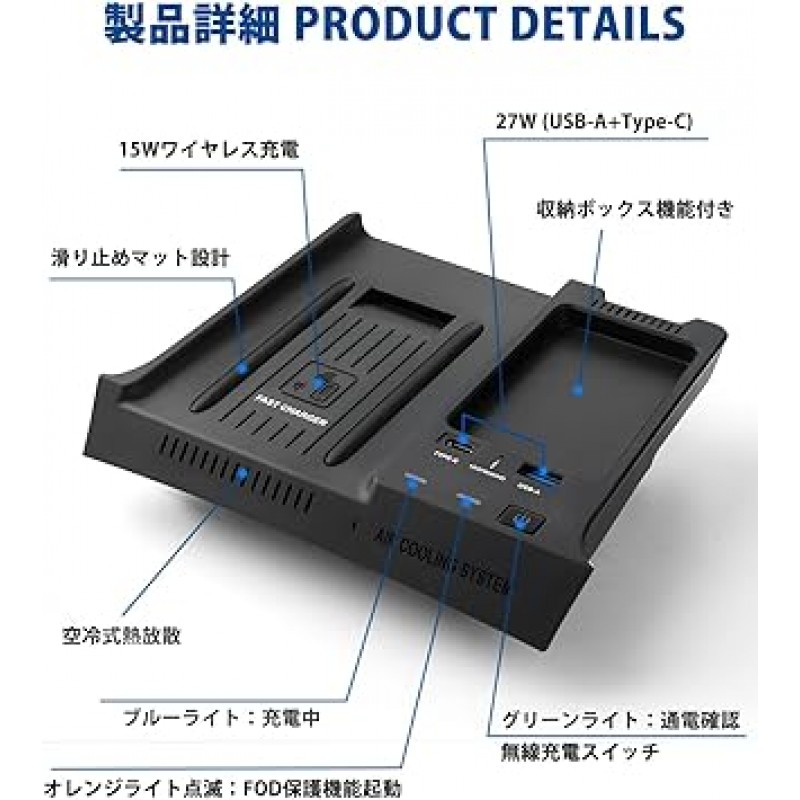 Mixsuper Subaru Forester SK 시리즈 무선 충전기, QI 충전, 차량용, 15W, Qi 충전기, 27W USB-A 포트 및 Type-C 포트, 급속 충전, Subaru Forester 2019, 2020, 2021, 2022, 차량용 무선 충전기, 충전 플레이트, 스마트폰 충전기, 자동차 모델용, 스바루 포레스터 SK 시리즈, 블랙