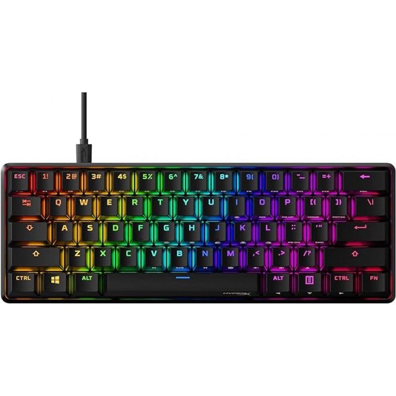 HyperX Alloy Origins 60 소형 RGB 기계식 게임용 키보드 HKBO1S-RB-US/G, 60% 레이아웃, 게이머용 HyperX 스위치