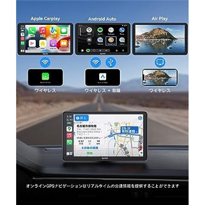 NaviCam 휴대용 디스플레이 오디오 7 인치 무선 Carplay & Android Auto 대응 자동차 네비게이터 오디오 Bluetooth AUX/FM 음성 출력 2K 녹화 카메라 부착 자동 덮어쓰기 12V-24V 대응