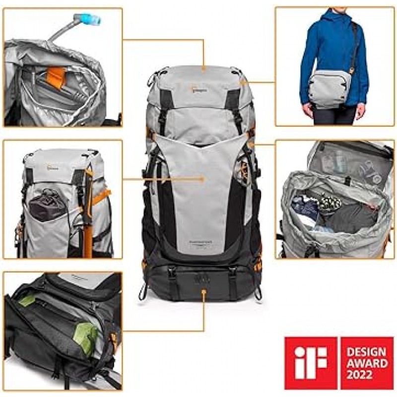 Lowepro 카메라 백팩, 포토 스포츠, PRO 70L, AW III (M-L), 탈착식 카메라 박스, 등 길이 조절이 가능한 ActiveLift 하니스 시스템, 스트랩 액세서리 키트, 전천후 커버 포함, 호환 크기: 높이 67.0 - 74.9인치(170 - 190cm) ), 지속 가능한 소재, 메인 컴파트먼트 18.5gal(47.2L), LP37437-PWW