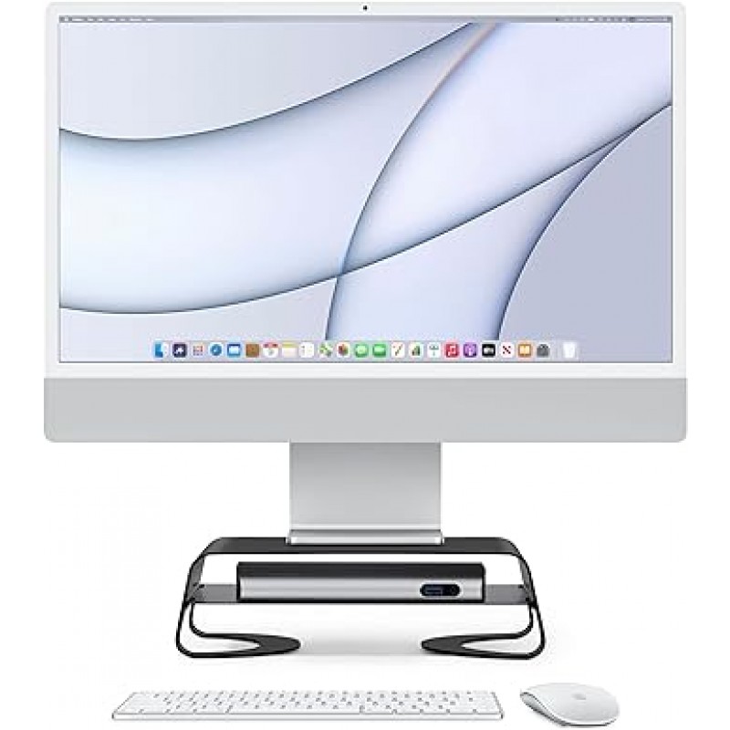 Twelve South Curve Riser 모니터 스탠드 | iMac 및 디스플레이용 보관 선반이 있는 인체공학적 데스크탑 스탠드, 매트 블랙