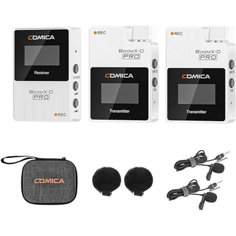 COMICA BoomX-D PRO D2 무선 마이크, 비디오 마이크, 무선 라발리에 마이크, 2.4G 무선, 송신기 2개, 수신기 세트 1개, 흰색, 일본 정품