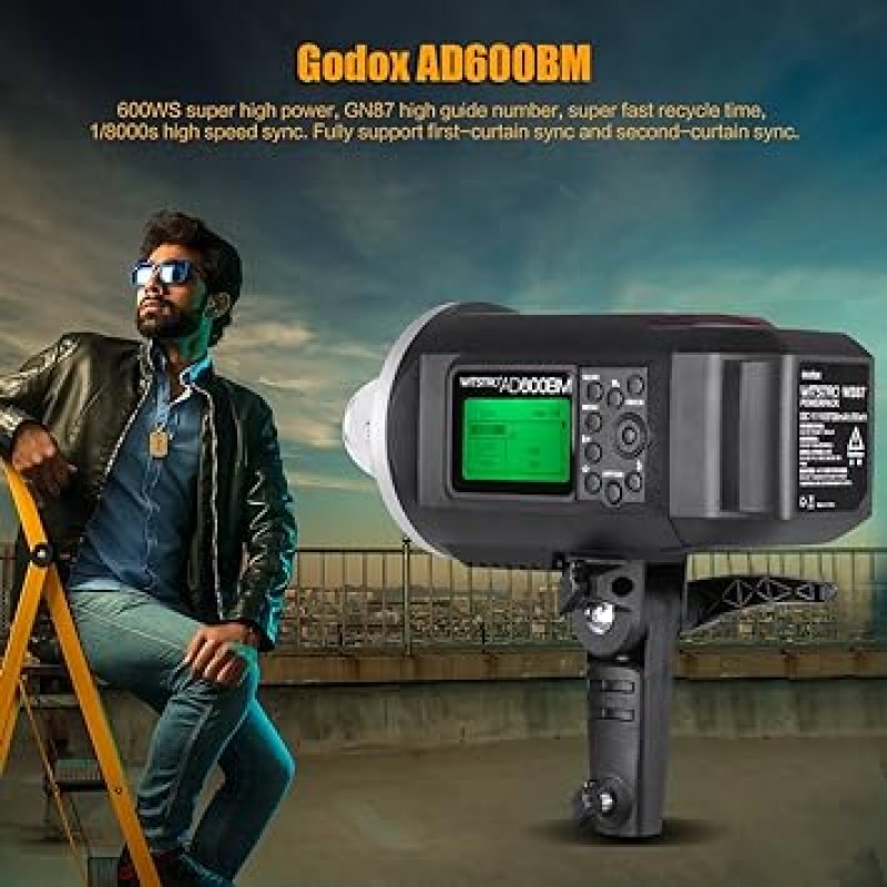 [PSE 인증 및 일본어 사용 설명서 포함] Godox AD600BM 600WS GN87 HSS 1/8000s 실외용 플래시 스트로브, 2.4G 무선 X 시스템, 8700mAh 리튬 이온 배터리, 표준 반사경에 적합한 JP 플러그 + 디퓨저 7.1인치(180mm) 외경 [ 병행수입]