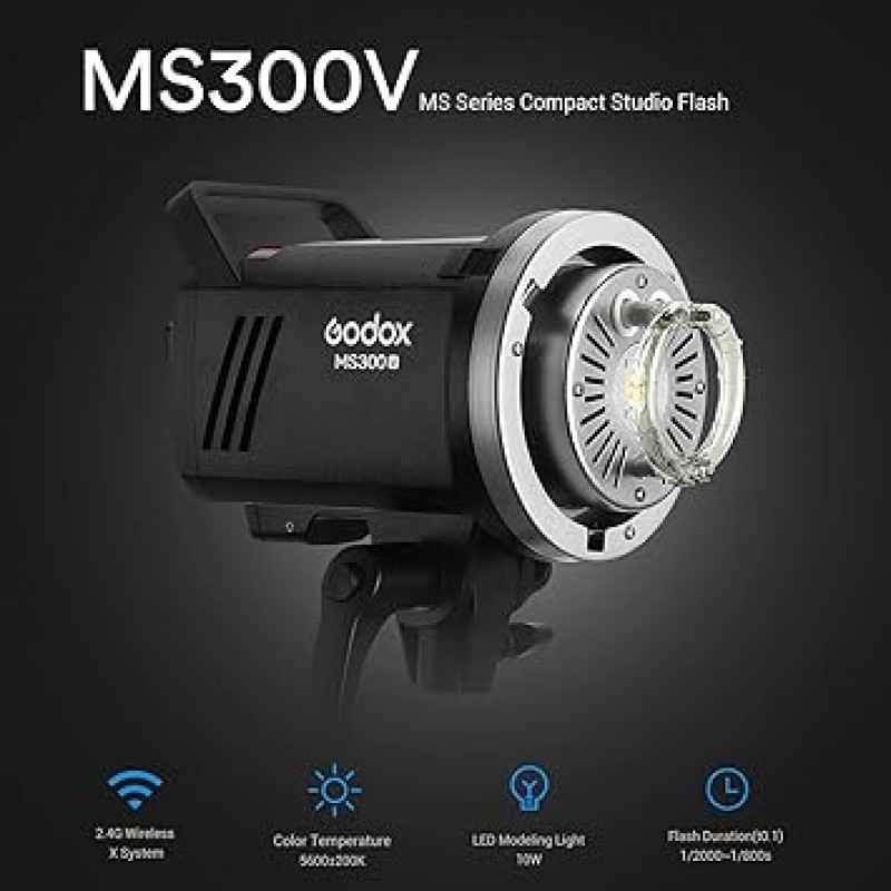 Godox MS300-V 스트로브 스튜디오 조명 300W GN58 5800K 플래시 0.1-1.3s 표준 반사경이 있는 Bowens 마운트가 있는 재활용 시간 사진 조명