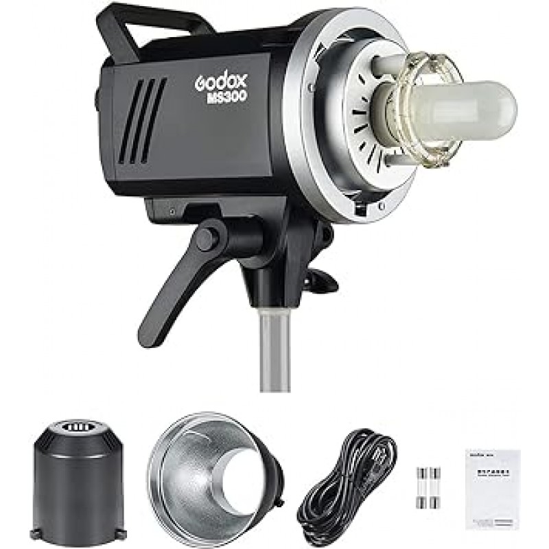 Godox MS300-110V 스튜디오 스트로브 AD-R6 리플렉터 포함, GN58, 5600±200K, 1/32-1/1 전력 조정, 5%-100% 밝기 조정, 0.1-1.8s 재활용 시간, AD-R6 리플렉터 및 150W 모델링 램프, 보웬스마운트, 가볍고 스튜디오 촬영시 휴대가 편리한 [병행수입]