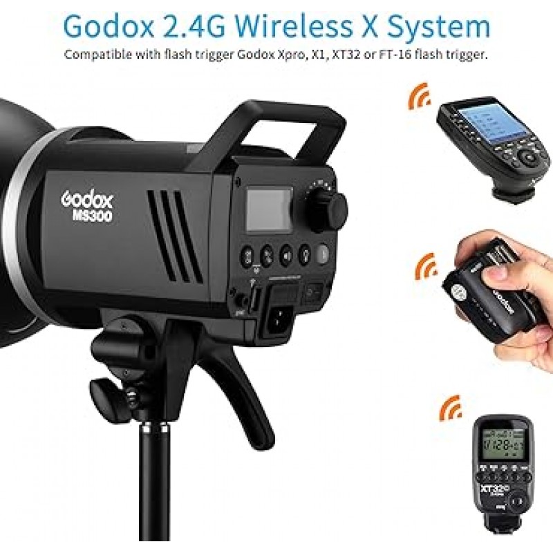 Godox MS300-110V 스튜디오 스트로브 AD-R6 리플렉터 포함, GN58, 5600±200K, 1/32-1/1 전력 조정, 5%-100% 밝기 조정, 0.1-1.8s 재활용 시간, AD-R6 리플렉터 및 150W 모델링 램프, 보웬스마운트, 가볍고 스튜디오 촬영시 휴대가 편리한 [병행수입]