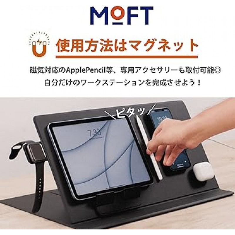 MOFT 스마트 데스크 매트, NFC 태그 호환, 스마트폰 앱, 원터치 활성화, 사무직, 워크스테이션, 책꽂이, 메모 홀더, 태블릿 홀더, 케이블 홀더, 비건, 20°, 45°, 60°, 각도 조절, 하중 용량: 6.6lbs(3kg), 대량 장치 관리(데스크 매트(나이트 블랙), 단일 항목)