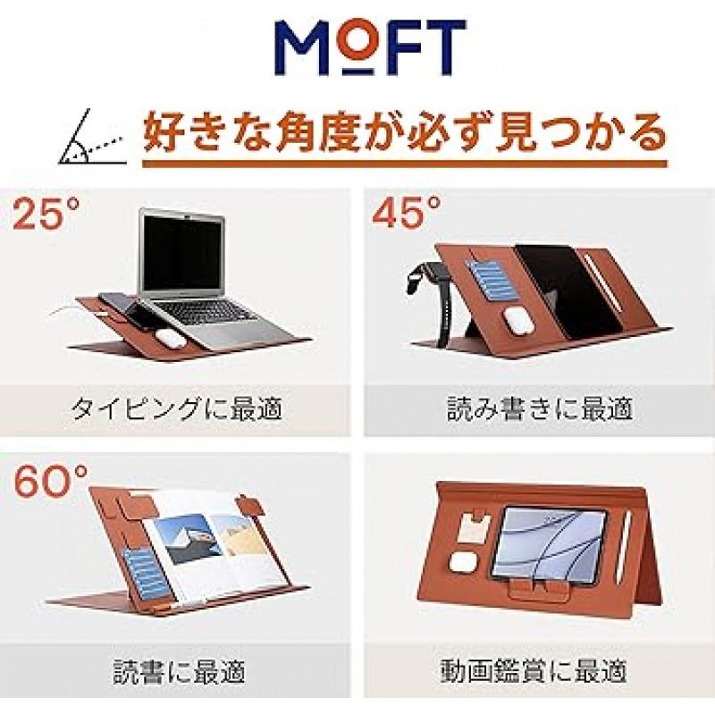 MOFT 스마트 데스크 매트, NFC 태그 호환, 스마트폰 앱, 원터치 활성화, 사무직, 워크스테이션, 책꽂이, 메모 홀더, 태블릿 홀더, 케이블 홀더, 비건, 20°, 45°, 60°, 각도 조절, 하중 용량: 6.6lbs(3kg), 대량 장치 관리(데스크 매트(나이트 블랙), 단일 항목)