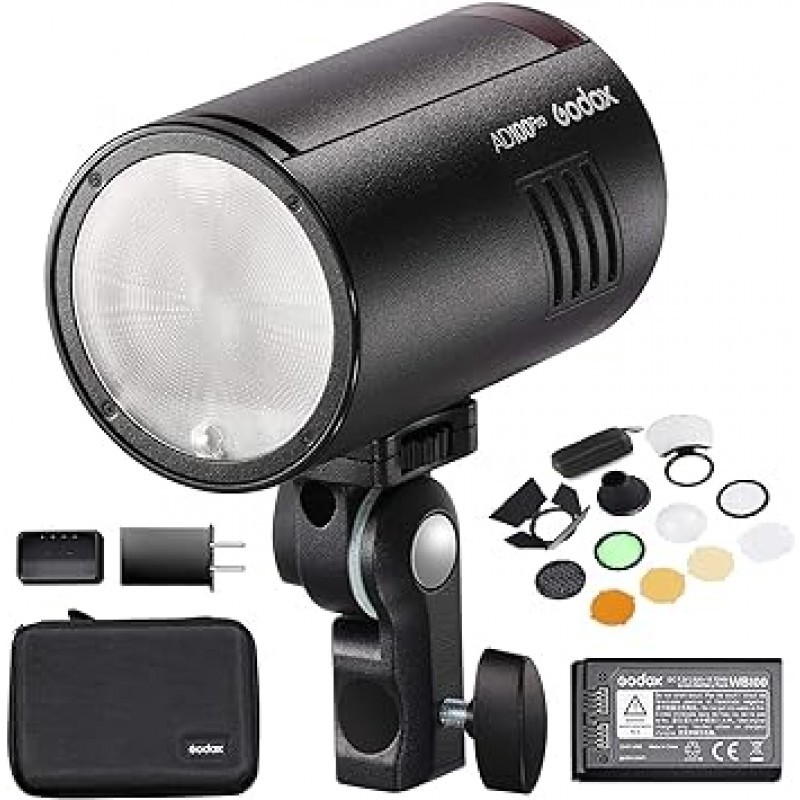 Godox AD100 Pro 포켓 플래시 스트로브, 100 W, TTL, 2.4 G, 1/8,000 HSS, 고속동조, 2600 mAh 리튬이온 배터리, 360 풀 파워, 라운드 플래시, 콤팩트, Godox AK-R1 세트 포함 [병행수입]