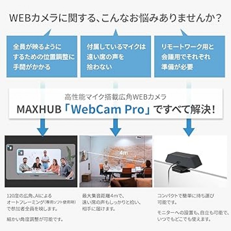 MAXHUB W21 광각 4K 회의용 웹캠(사운드 수집용 고성능 마이크 내장) 자동 프레이밍, 소음 감소