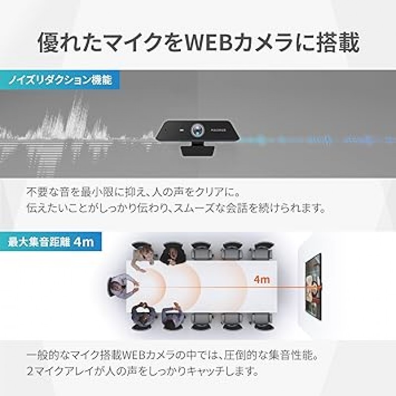 MAXHUB W21 광각 4K 회의용 웹캠(사운드 수집용 고성능 마이크 내장) 자동 프레이밍, 소음 감소