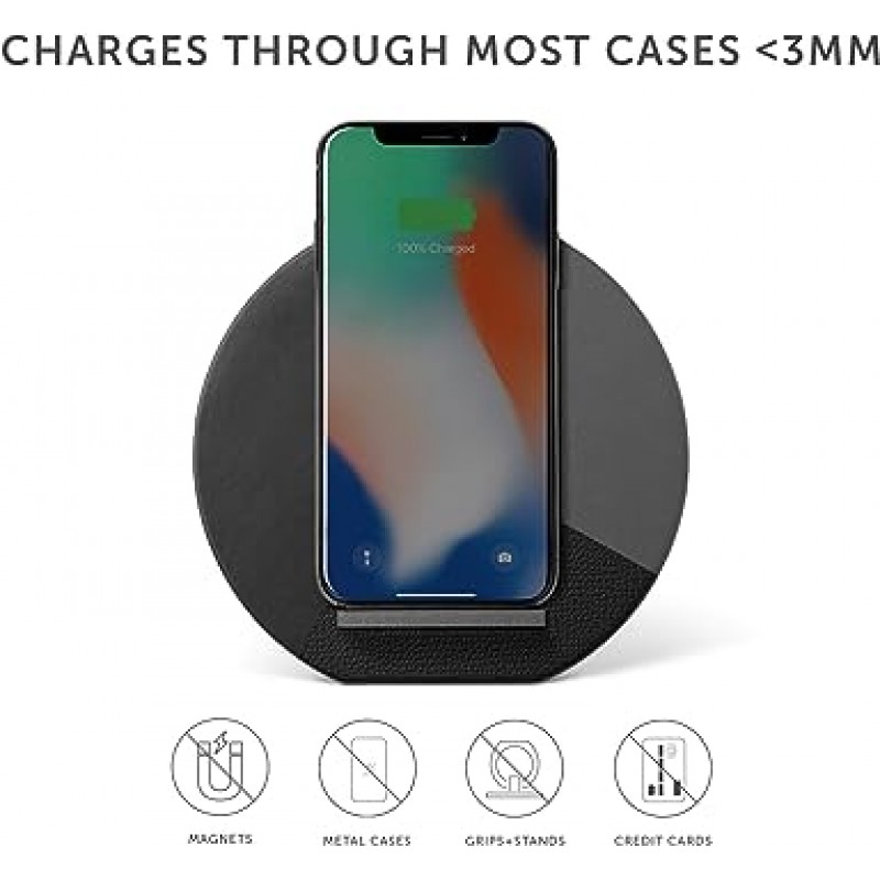 NATIVE UNION DOCK Marquetry Wireless Charger 10W 이탈리아제 나파 레더 다용도 고속 무선 충전 스탠드 Qi 인증 - iPhone 11/11 Pro/11 Pro Max 대응 (Marquetry Slate)