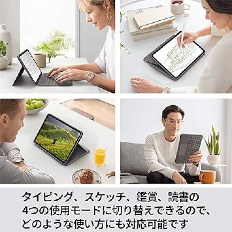 iPad Air 2022 5세대 2020 4세대용 Logicool iK1094BKA 키보드 케이스, 트랙패드 포함, 스마트 커넥터 연결, 폴리오 터치 iK1094BKA, 일본어 레이아웃, 얇은, 백라이트, 스마트 커넥터, 정통 일본 제품