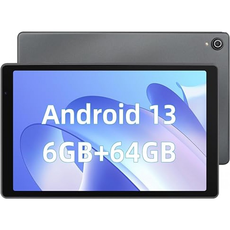 Android 13 8 코어 CPU, 2023 태블릿, 10인치 Wi-Fi 모델, 6GB RAM(4+2 확장) + 64GB ROM + 1TB TF 확장, CPU, 2.0 Ghz WiFi, 6 1280 x 800 해상도, IPS 디스플레이, 5000 mAh 대용량 배터리, 2MP/5MP 카메라, Type-C 충전, Bluetooth 5.0, 일본어 사용 설명서 포함(회색)