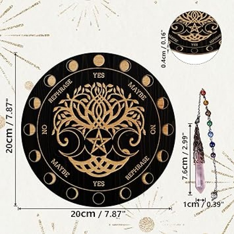 AHANDMAKER 진자 보드 운세 나무 운세 보드 마녀 진자 보드 크리스탈 진자 생명의 나무 2 개 세트