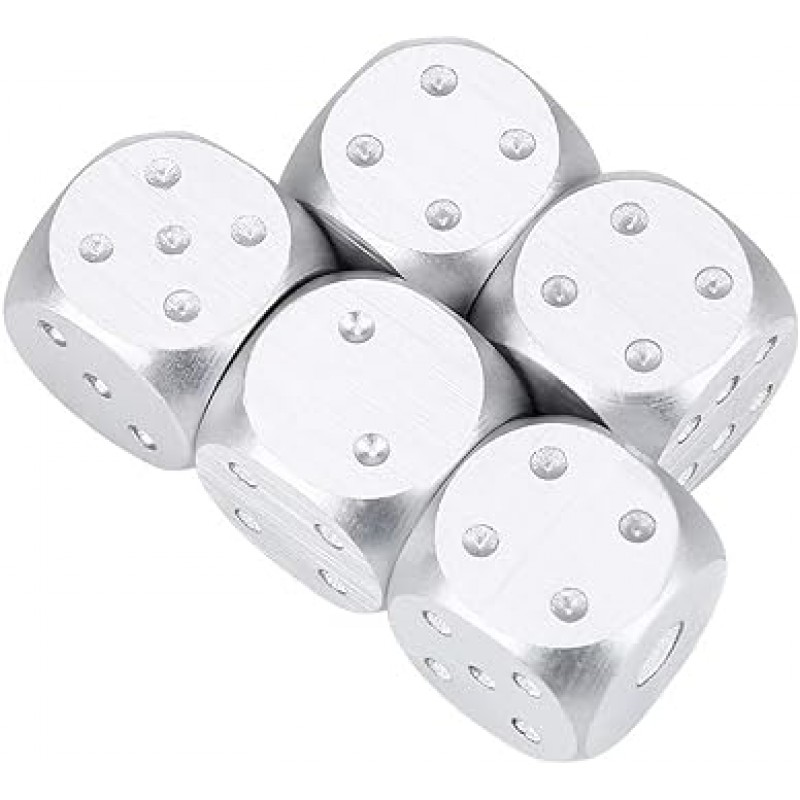 Alomejor Metal Dice Set of 5, 6 Sided Stress Relief 게임 아이템 보드 게임 카드 게임 with Exclusive Case (Silver Rectangular Box Set)