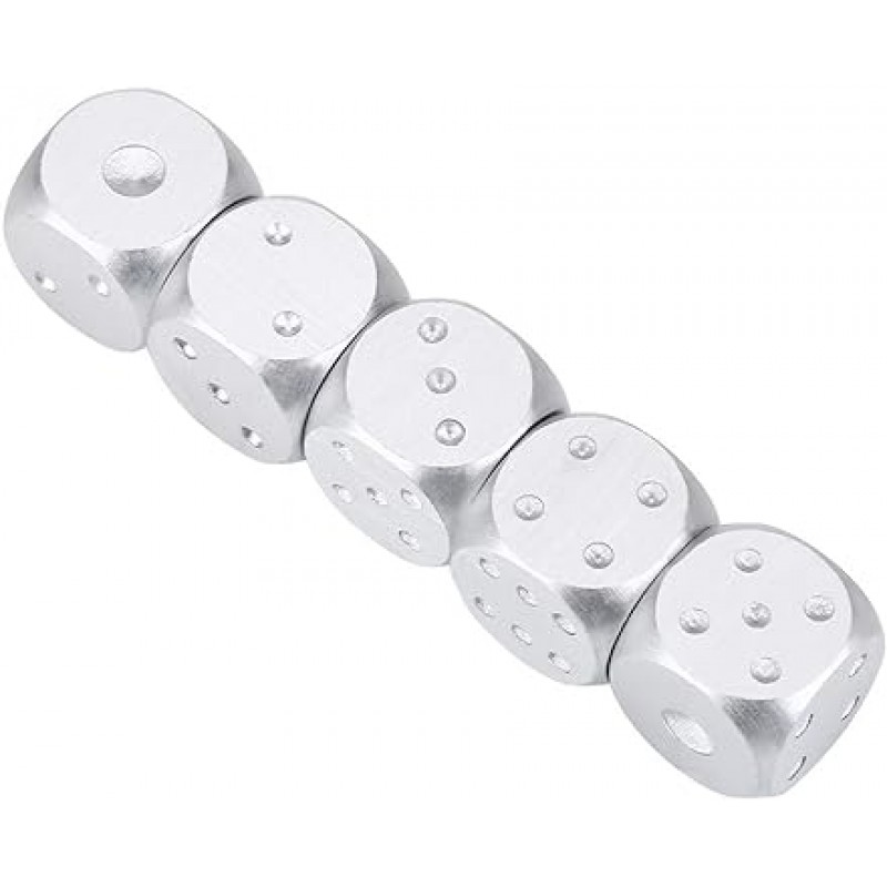 Alomejor Metal Dice Set of 5, 6 Sided Stress Relief 게임 아이템 보드 게임 카드 게임 with Exclusive Case (Silver Rectangular Box Set)