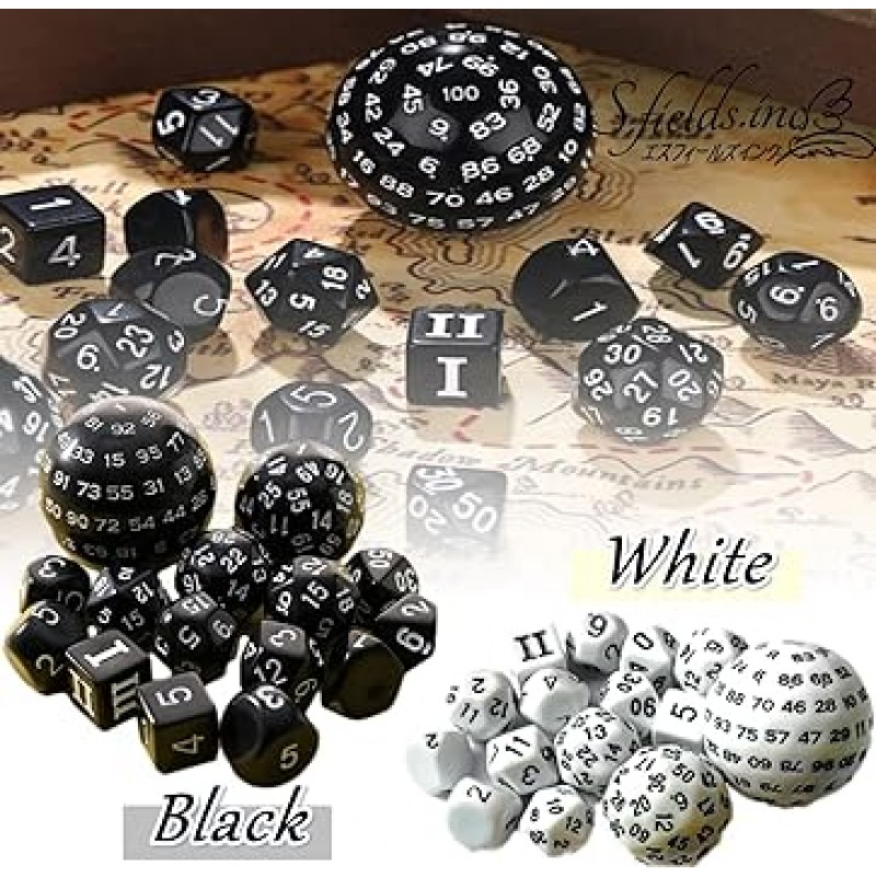 S.fields.inc 100 Sided Dice Polyhedral Dice Set, 15 Pieces of 10 Dice, 3-10 Sides, 20, 30, 60 Sides(Black)