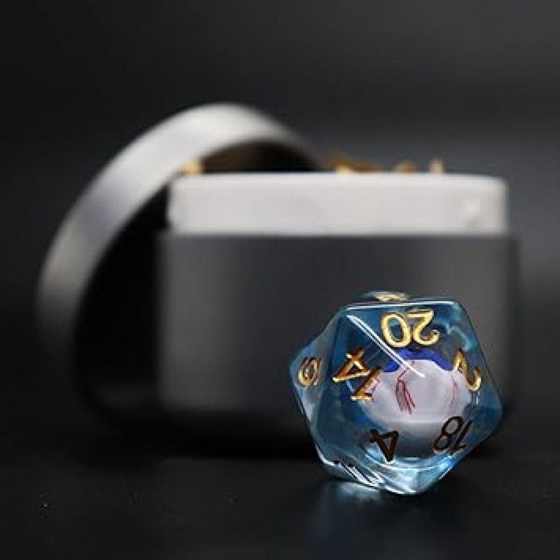 금속 케이스가 있는 DND 주사위, Byhoo Red Eye D20 Dungeons and Dragons Dice, DND Blood Shot Eyeball Dice with Box Set - 5eDND 액세서리 보드 게임 롤플레잉 게임 스타터 초보자를 위한 독특한 주사위 선물