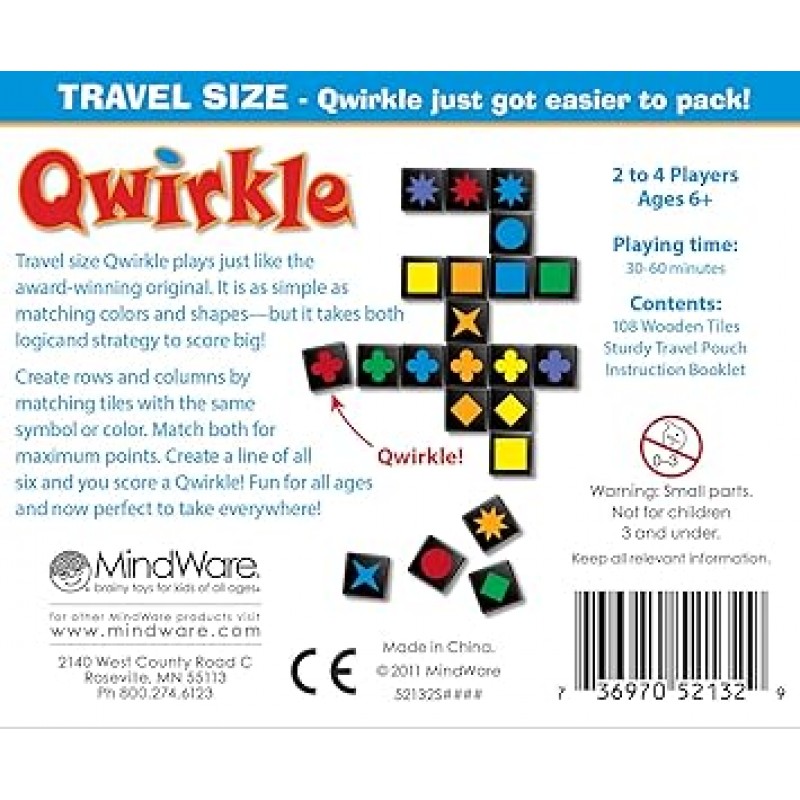 MindWare 52132 Qwirkle 여행 휴대용 보드 게임