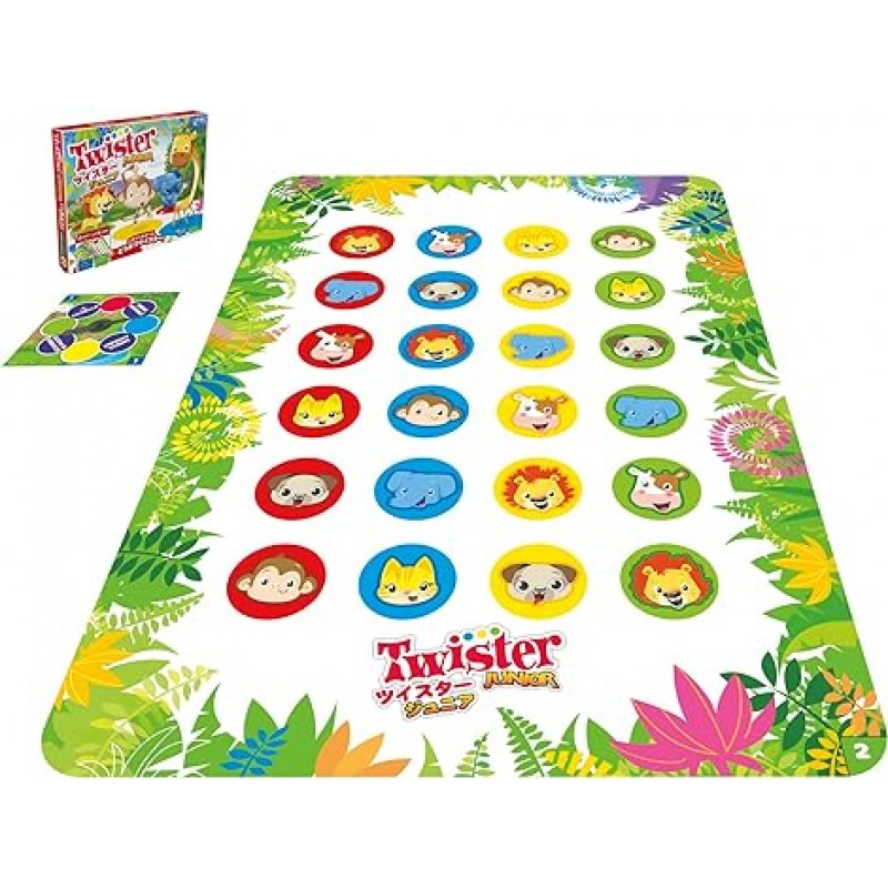 Twister Junior, Twister Junior 양면 매트 동물 트위스터, 양방향 게임, 3세 이상용 파티 게임, 2~4인용 실내 게임, 정품