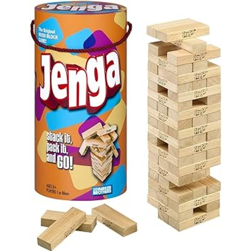 Hasbro Gaming 53557 Jenga 실린더 파티 게임, 장난감, 어린이, 스태킹, 타워, 저울, 편리한 휴대용 케이스 포함
