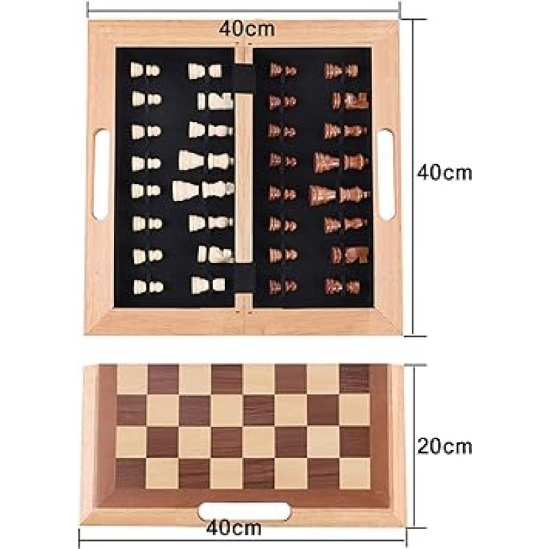 Homemari 체스 세트 나뭇결 접는 체스 보드 체스 나무 엔터테인먼트 게임 접는 보드 어린이 선물 가족 선물 40cm * 40cm