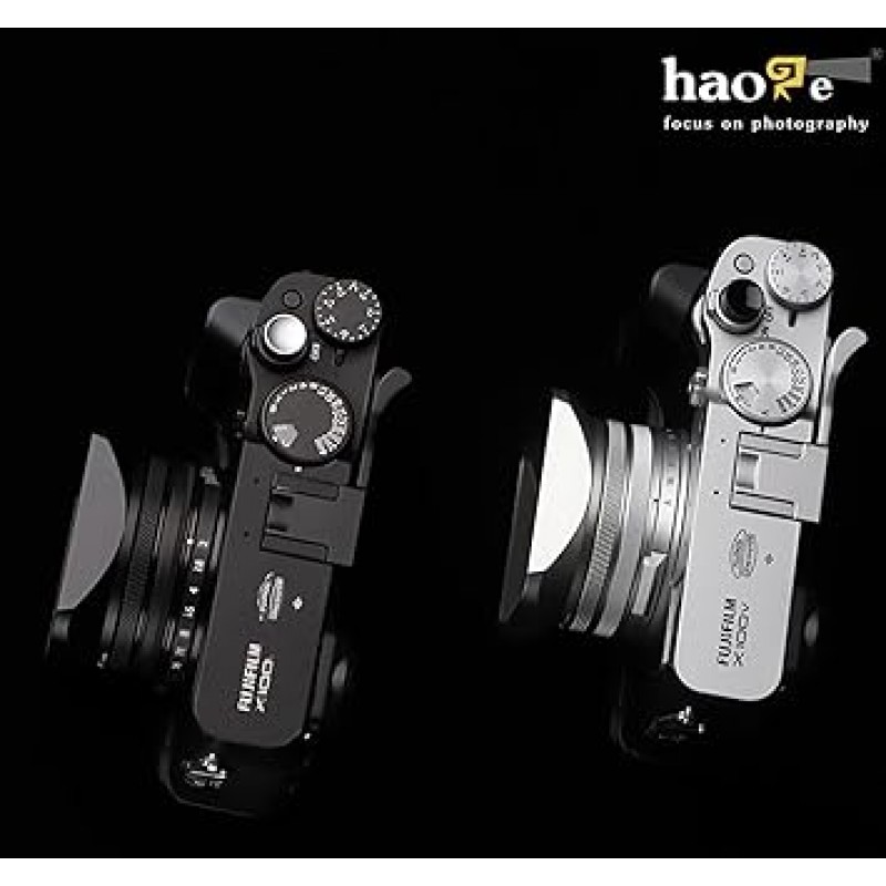 Haoge LH-X200S 사각형 금속 렌즈 후드 49mm 어댑터 링 금속 캡 포함 후지 필름 후지 X100V X100F X100T X100S X70 후지 사진 카메라 액세서리 실버