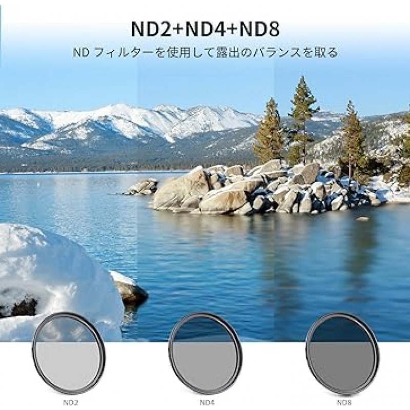 NEEWER 52mm 렌즈 필터 키트: UV, CPL, FLD, ND2, ND4, ND8, 렌즈 후드, 렌즈 캡, 52mm 렌즈가 장착된 DSLR 카메라