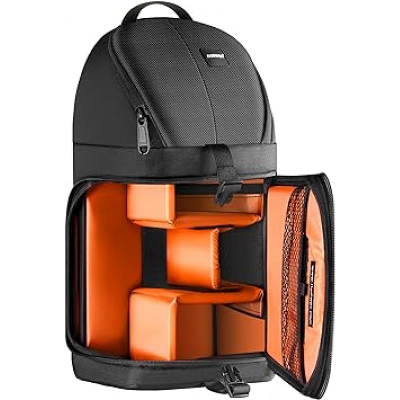 NEEWER Pro Camera Bag Backpack (Color Interior) Nikon Canon 및 기타 DSLR 렌즈 삼각대 카메라 액세서리 용 방수 충격 방지 보호 안티 눈물 디바이더 15.8 x 9.8 x 6.1 인치 오렌지