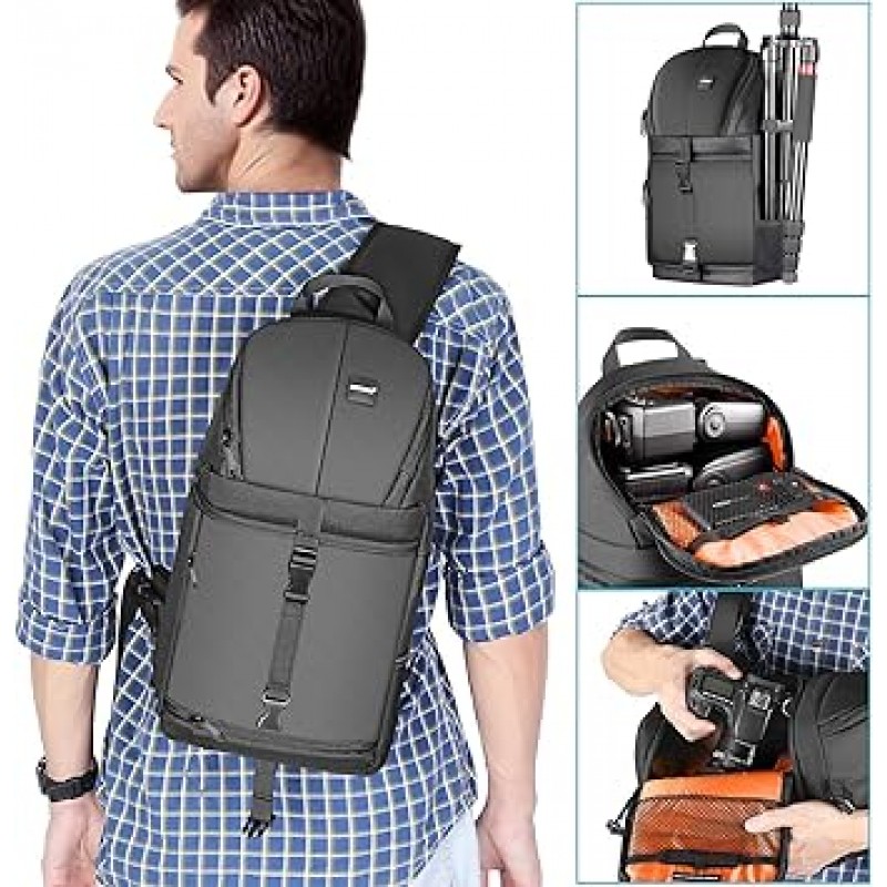 NEEWER Pro Camera Bag Backpack (Color Interior) Nikon Canon 및 기타 DSLR 렌즈 삼각대 카메라 액세서리 용 방수 충격 방지 보호 안티 눈물 디바이더 15.8 x 9.8 x 6.1 인치 오렌지