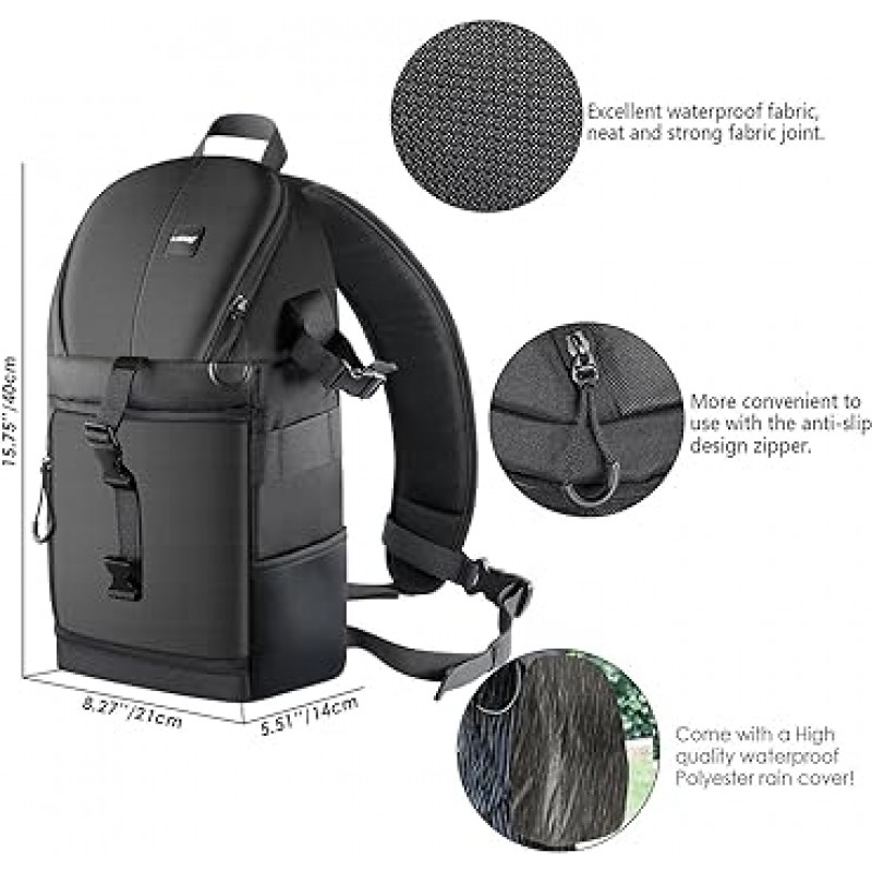 NEEWER Pro Camera Bag Backpack (Color Interior) Nikon Canon 및 기타 DSLR 렌즈 삼각대 카메라 액세서리 용 방수 충격 방지 보호 안티 눈물 디바이더 15.8 x 9.8 x 6.1 인치 오렌지