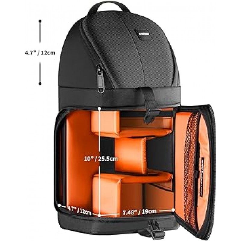 NEEWER Pro Camera Bag Backpack (Color Interior) Nikon Canon 및 기타 DSLR 렌즈 삼각대 카메라 액세서리 용 방수 충격 방지 보호 안티 눈물 디바이더 15.8 x 9.8 x 6.1 인치 오렌지