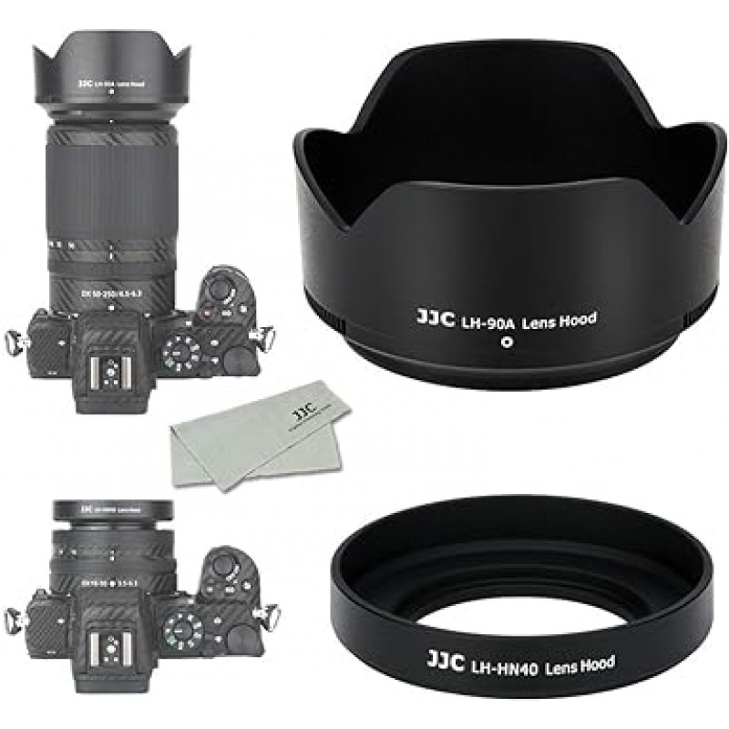 (1+1) Nikon HN-40 및 HB-90A 호환 Nikkor Z DX 16-50mm 및 50-250mm 렌즈용 ABS 스크류인 + ABS 뒤집을 수 있는 렌즈 후드, Nikon Z30 Z50 듀얼 렌즈 키트와 호환 가능